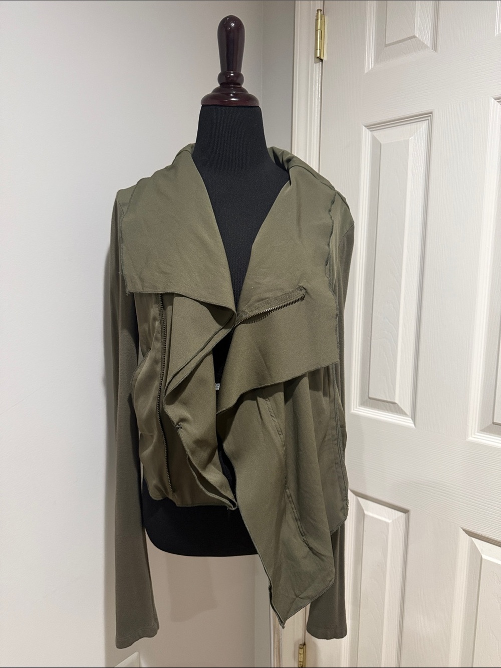 Bar III Olive army green Draped Zip-Front Utility Jacket asymmetrical moto Sz L